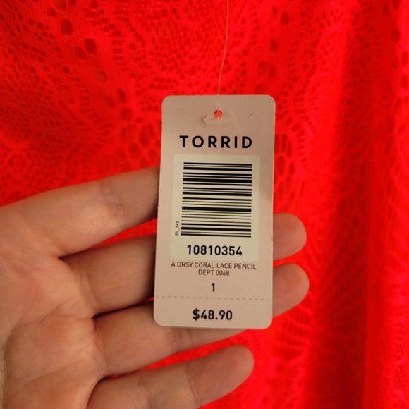 Torrid Womens Skirt Size 1x Neon Coral Orange Lace Overlay Pencil Midi Lined Zip - Picture 3 of 10